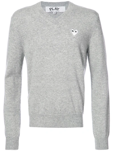 Comme Des Garçons Play V-neck Pullover With White Heart In Grey