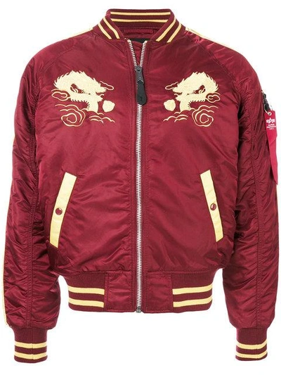 Alpha Industries Japan Embroidered Bomber Jacket In Bordeaux