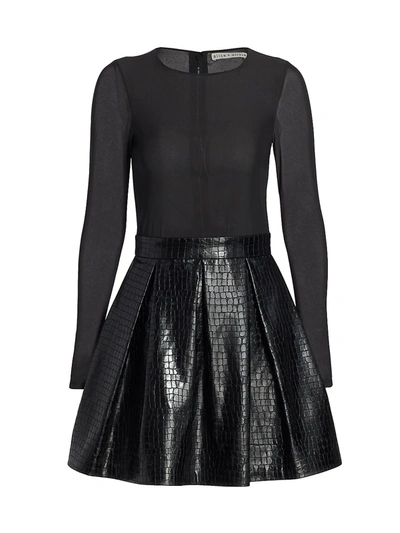 Alice And Olivia Chara Vegan Leather Party Dress In Black