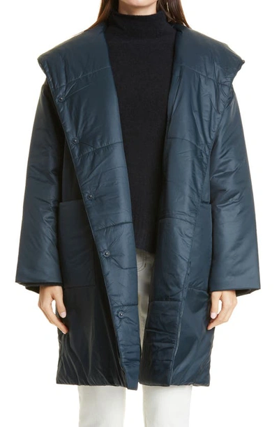 Eileen Fisher Eggshell Recycled Nylon Hooded Coat In Ivy