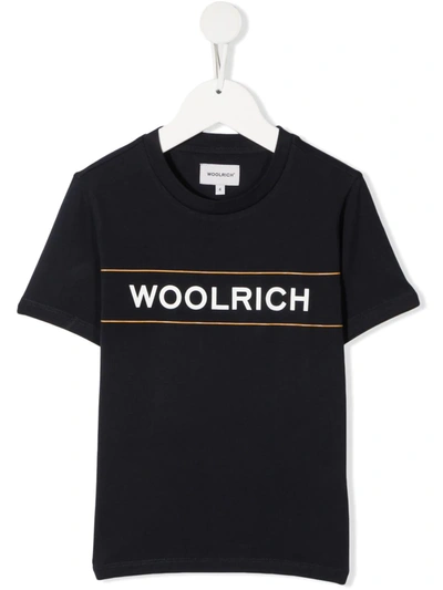 Woolrich Teen Logo-print Cotton T-shirt In Blue