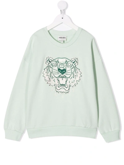 Kenzo Kids' Embroidered Tiger Crewneck Sweatshirt In Green
