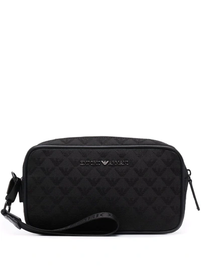 Emporio Armani Logo-plaque Zipped Clutch Bag In Schwarz