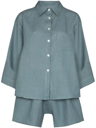 Deiji Studios The 03 Linen Pyjamas Set In Blue