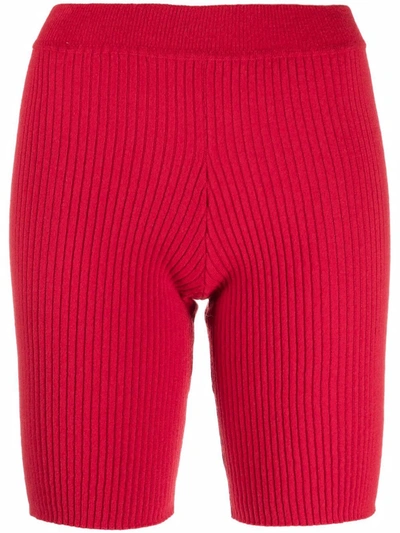 Ami Amalia Ribbed-knit High-waisted Cycle Shorts In Red