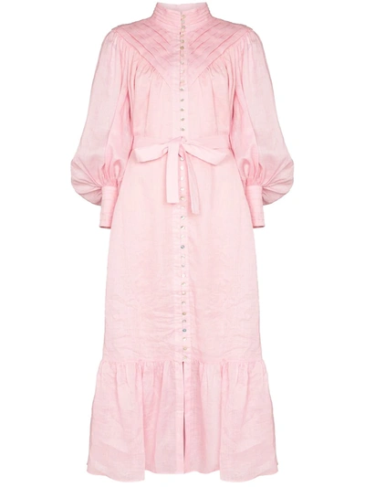 Alemais Halcyon Belted Bishop Sleeves Dress In Pink