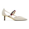 Gucci Leather Mule Pumps With Bamboo Heel In Mystic White