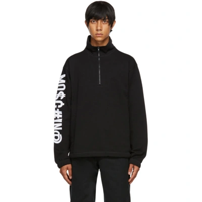 Moschino Black Symbols Logo Half-zip Sweatshirt In A1555 Black