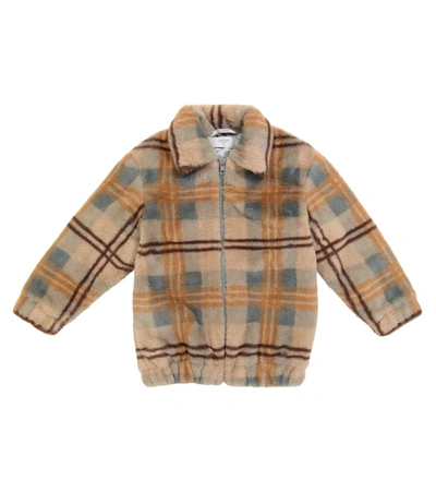 Paade Mode Kids' Brown Faux Fur Olive Check Coat