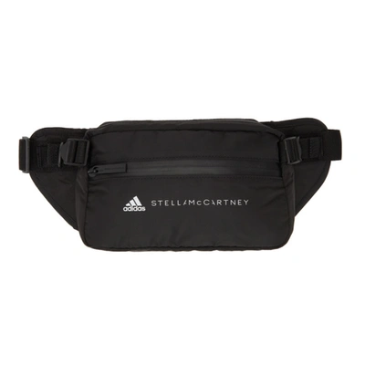 Adidas By Stella Mccartney Black White Branded Recycled-polyester Belt Bag 1 Size In Nero