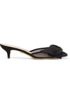 Charlotte Olympia Sophie Suede-trimmed Bow-embellished Fishnet Mules In Black
