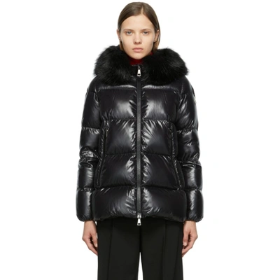 Moncler Laiche Quilted Hooded 750 Fill Power Down Jacket With Removable Faux Fur Trim In Black