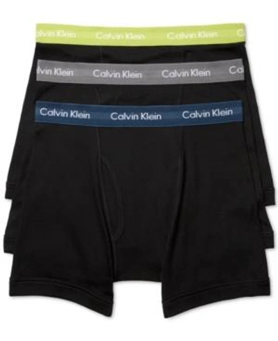 Calvin Klein Men's Cotton Classic Boxer Briefs 3-pack Nu3019 In Black Body W/deep Blue/grey/green Waistband