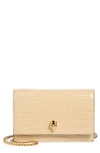 Alexander Mcqueen Mini Skull Croc Embossed Leather Bag In Sand