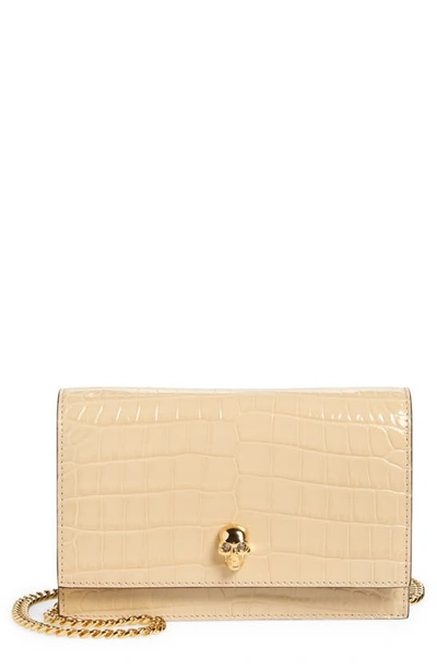 Alexander Mcqueen Mini Skull Croc Embossed Leather Bag In Sand