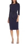 Adrianna Papell Metallic Knit Tie Front Midi Dress In Blue