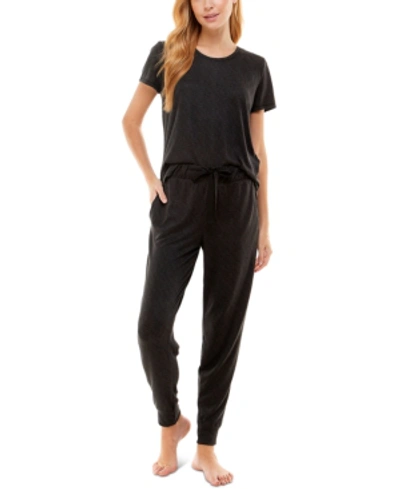 Roudelain Scoop Neck T-shirt & Jogger Pants Pajama Set In Black Space Dye