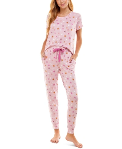 Roudelain Scoop Neck T-shirt & Jogger Pants Pajama Set In Sky Dance Stars Cameo Pink