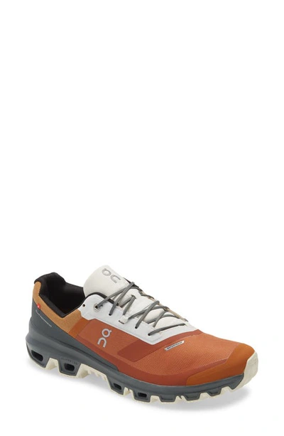 On Cloudventure Waterproof Trail Running Shoe In Orange/ Grey