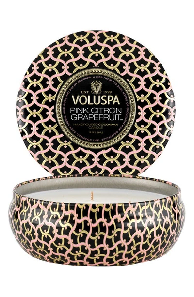 Voluspa Three-wick Tin Candle In Pink Citron