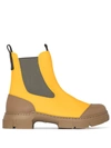 Ganni Panelled Ridged Sole Chelsea Boots In Yellow