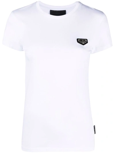 Philipp Plein Logo Plaque Cotton T-shirt In Weiss