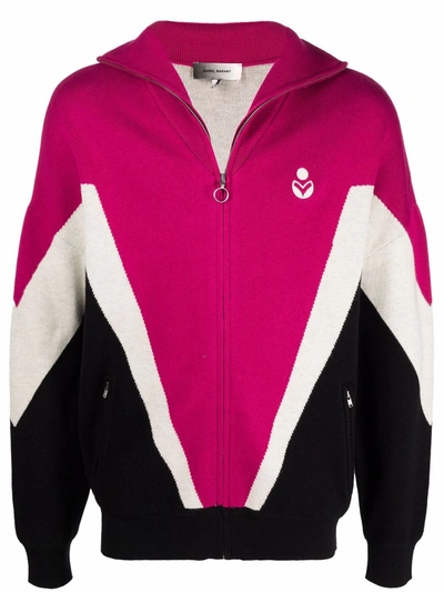 Isabel Marant Roman Zip-up Colour-block Cardigan In Rosa
