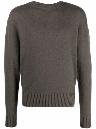 Off-white Crew-neck Knitted Jumper In Green