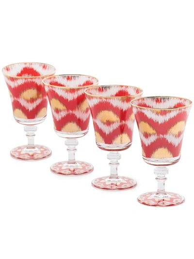 Les Ottomans X Browns Red And Gold Ikat Wine Glass Set