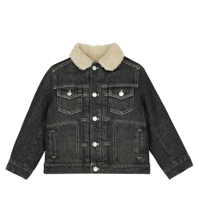 Bonpoint Kids' Faux-shearling Collar Denim Jacket In Black