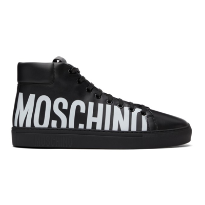 Moschino Men's High-top Leather Logo Sneakers In Nero