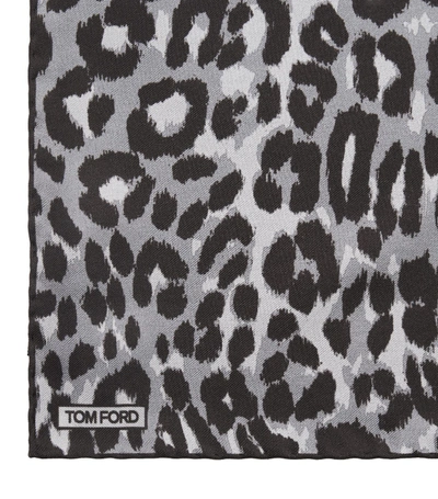 Tom Ford Leopard Print Pocket Square In Grey