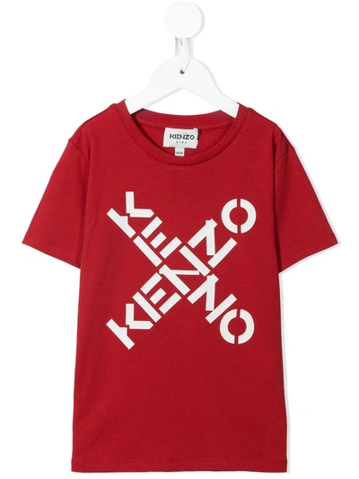 Kenzo Boys Red Kids Cross Logo-print Organic-cotton T-shirt 4-12 Years 4 Years