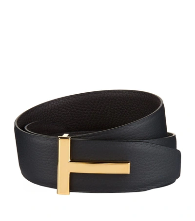 Tom Ford Reversible T Buckle Leather Belt In Brown