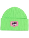 Chiara Ferragni Ribbed-knit Logo-patch Beanie In Green