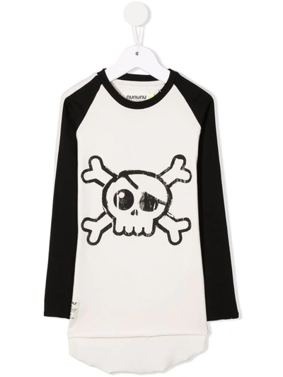 Nununu Kids' Skull-print Raglan T-shirt In Neutrals