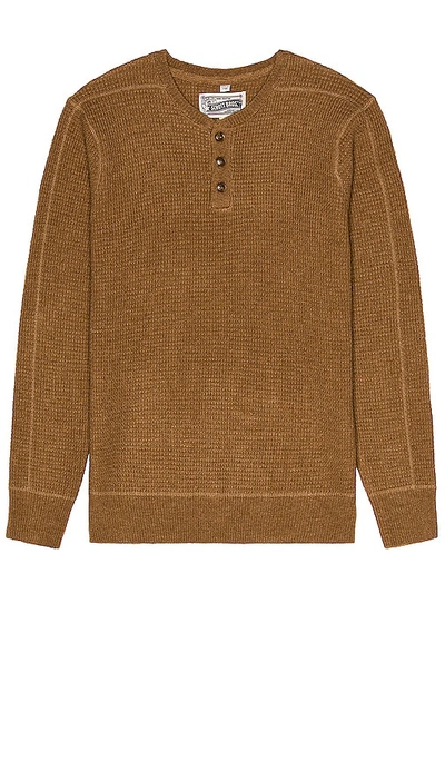 Schott Button Henley Sweater In Camel