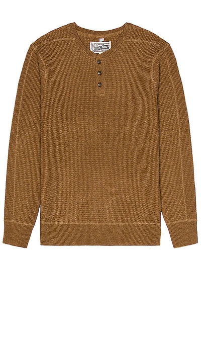 Schott Button Henley Jumper In Camel