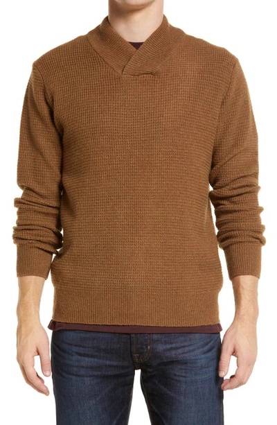 Schott Waffle Knit Thermal Wool Blend Pullover In Camel