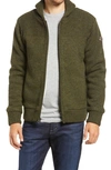 Schott Lined Wool Zip Sweater In Moss