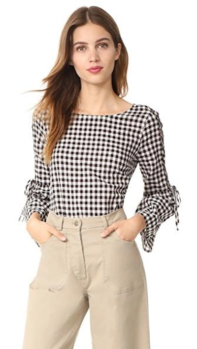 Madewell Lace Up Belle Sleeve Blouse In Gingham In True Black