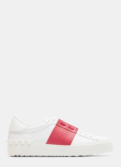 Valentino Garavani Open Contrast Panel Stud Sneakers In White And Fuchsia Pink