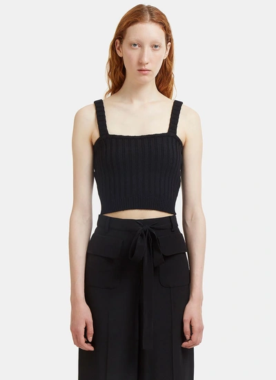 Valentino Cropped Ribbed Knit Top In Black