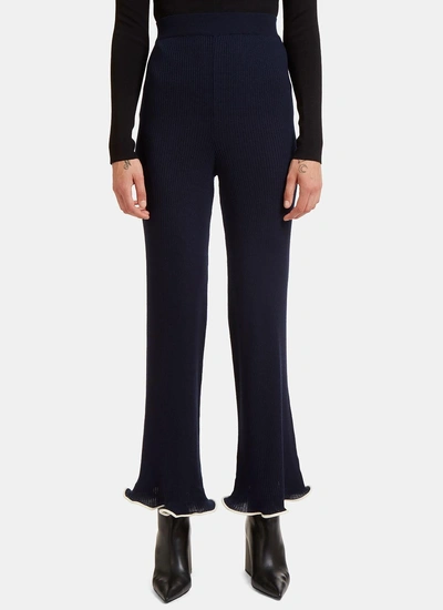 Stella Mccartney Ribbed Knit Frilled Cuff Pants In Navy