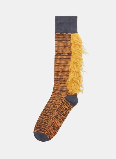 Marni Furry Two-tone Striped Socks In Orange And Black