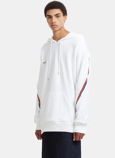 Facetasm Asymmetric Striped Knit Panel Hooded Sweater In White