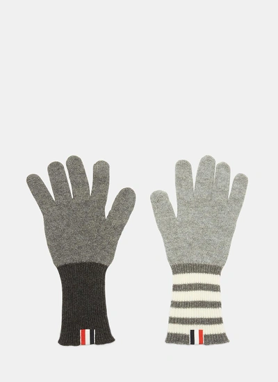 Thom Browne 4 Bar Stripe Fun Mix Cashmere Gloves In Grey