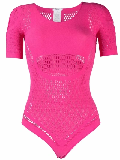 Wolford Shuri Fishnet Bodysuit In Pink