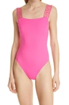 Versace Greca Strap One-piece Swimsuit In Fuchsia