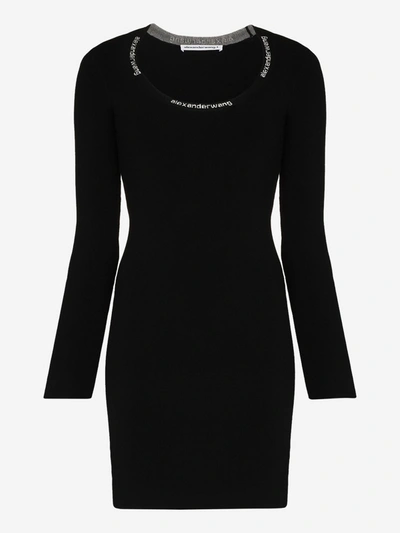 Alexander Wang Logo Scoop Neck Dress In Stretch Viscose In Black